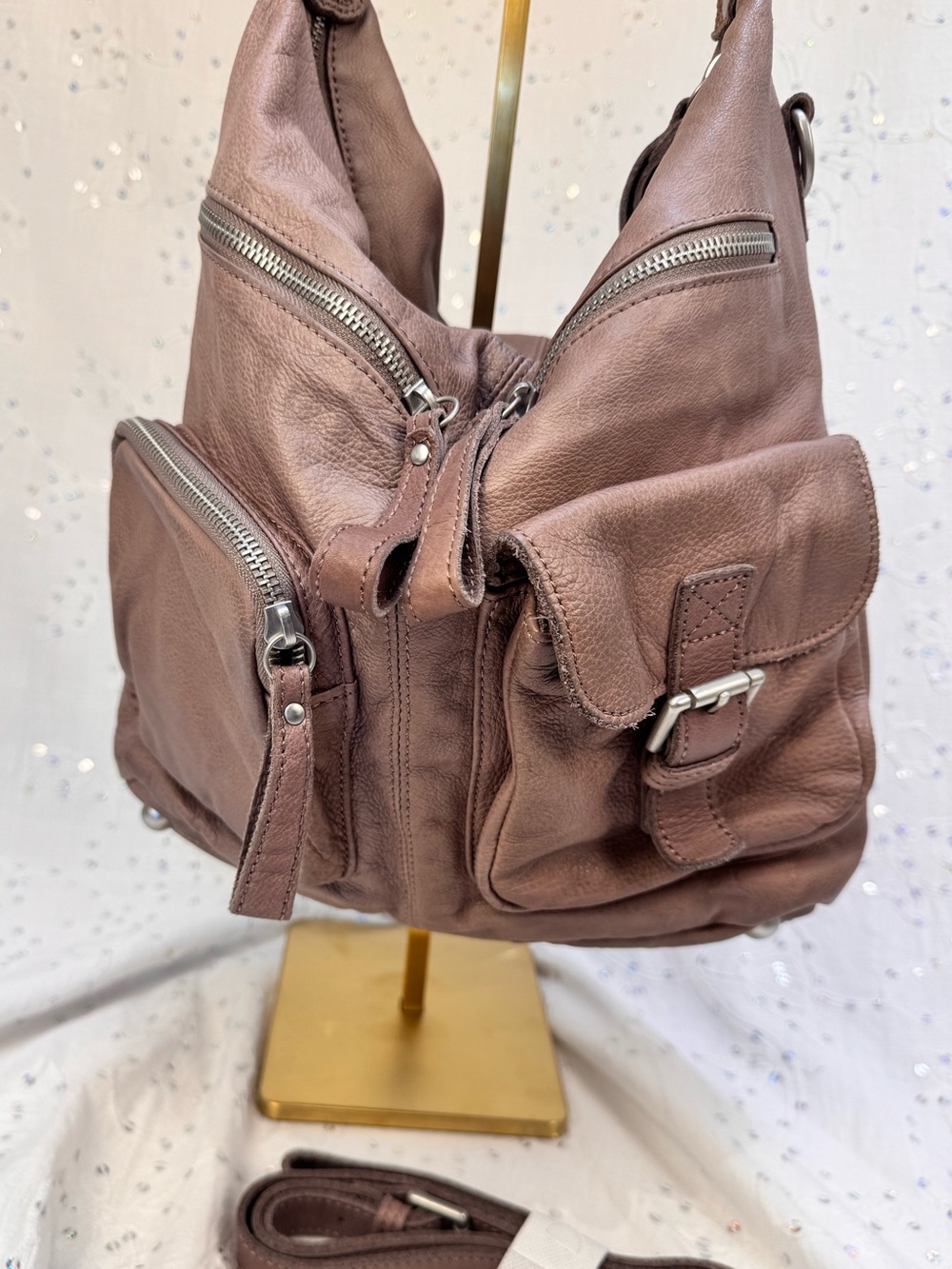 Liebeskind Berlin Soft Cow Leather Hobo Crossbody Bag Mauve Anthropologie